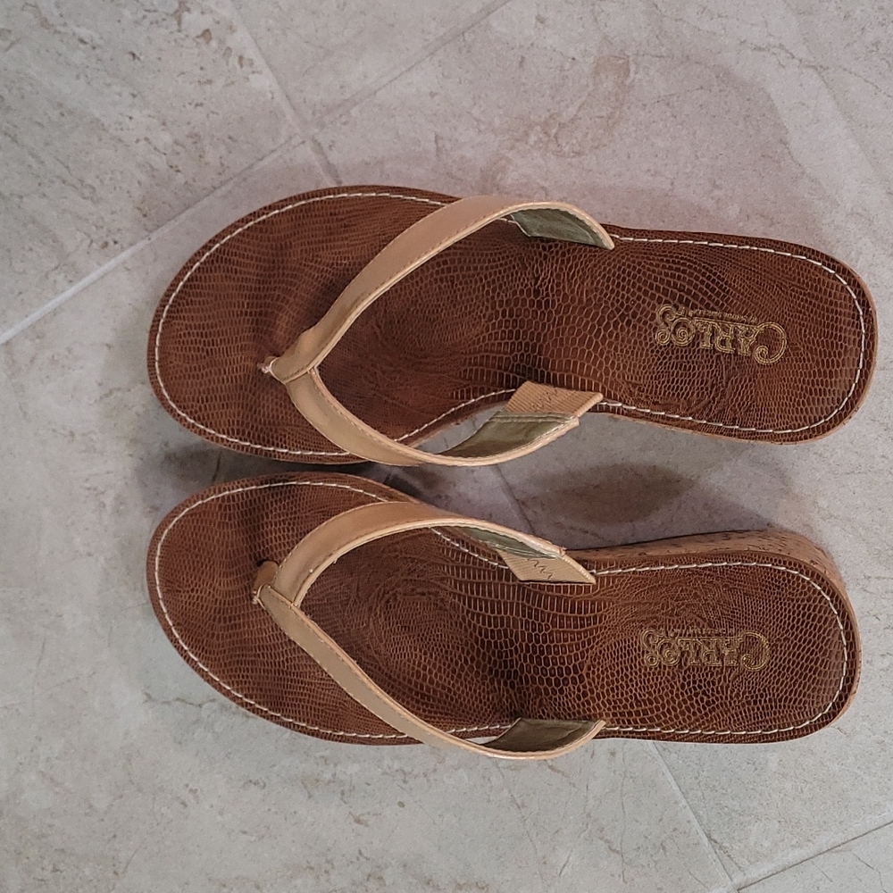 Cute cork and leather sandals about 2 inches high in very good condition!